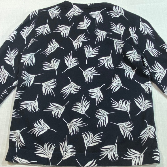 Ann Taylor Factory Leaf Cardigan Navy White Medium - Picture 2 of 8